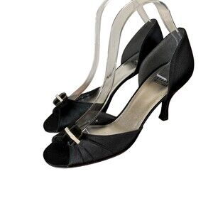 Stuart Weitzman Black Satin Jeweled Pump Heel Stiletto Size 8